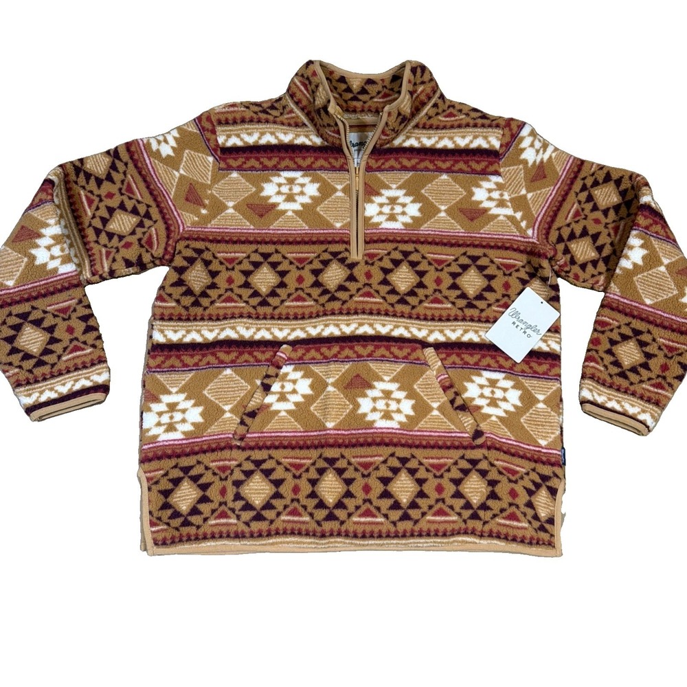Wrangler Retro Aztec 1/4 Zip Pullover Women's Large Southwestern AOP Cowgirl New